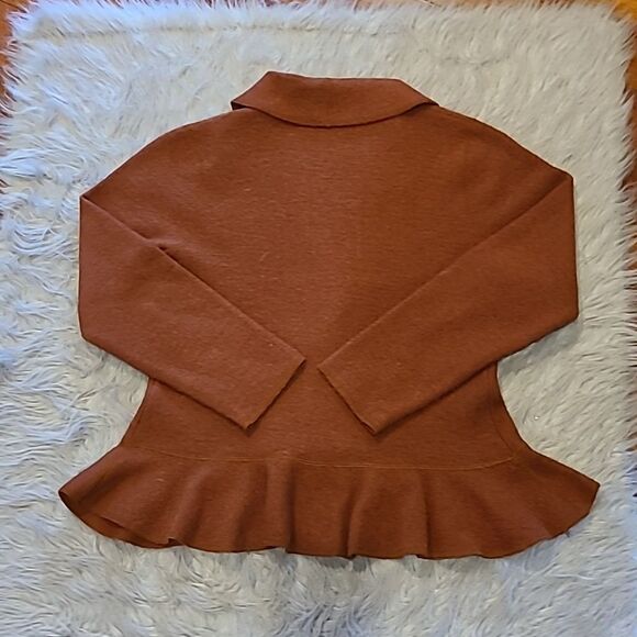 Evan picone‎ womens light brown cropped ruffled wool cardigan size ps - Picture 4 of 4